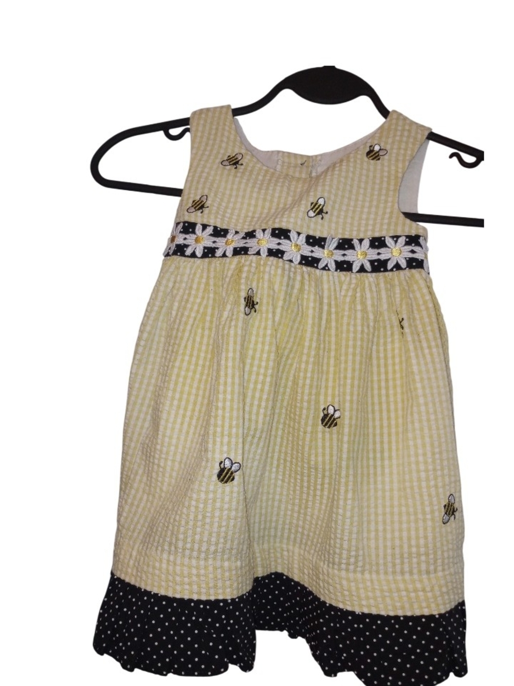 Yellow Gingham Bee Embroidered Toddler Dress